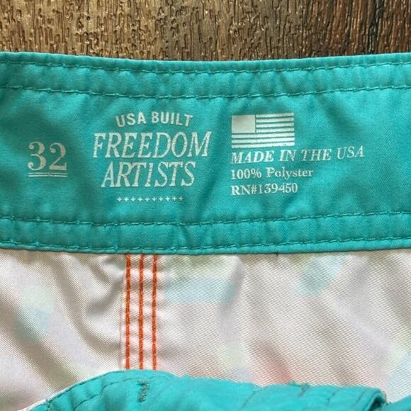 FREEDOM ARTISTS Palm Tree Graffiti 80s Inspired Swim Shorts MADE in USA SZ 32 - Picture 6 of 8